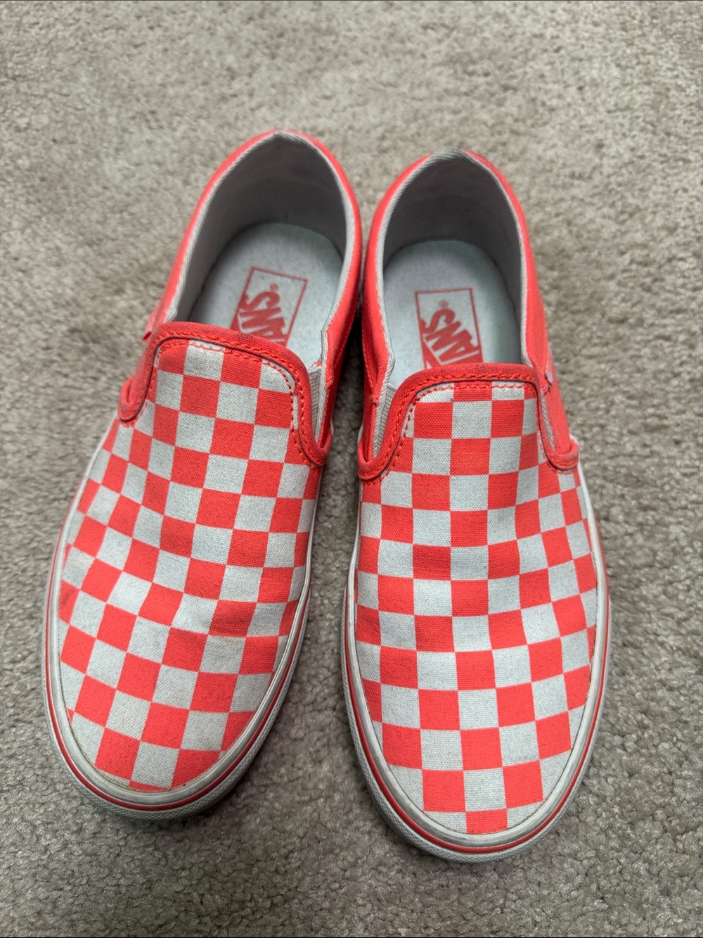 Vans - Slip-On Checkerboard Canvas Shoes - Coral/White